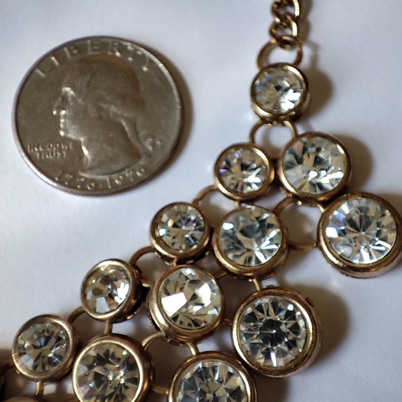 Costume Jewelry Mermaid Bubble Rhinestone Crystal Clear Gold Tone Bib Necklace - Picture 10 of 12